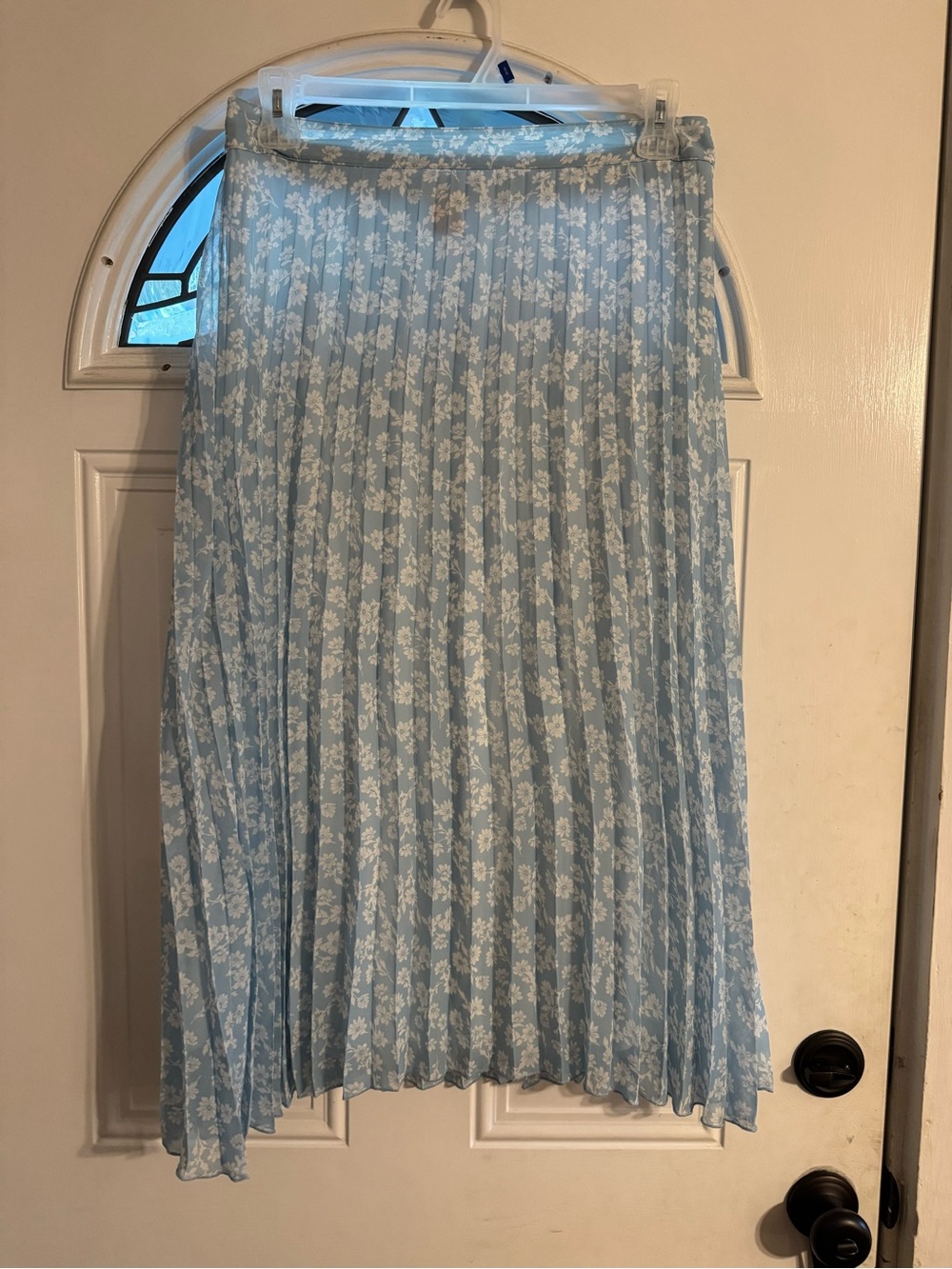 Blue Floral Pleated Midi Skirt